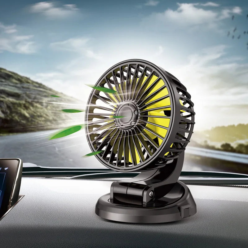 12V/24V/5V Compact & Rotating Car Fan with USB or Cigarette Lighter Plug - For Cars, Trucks, SUVs, RVs & Office
