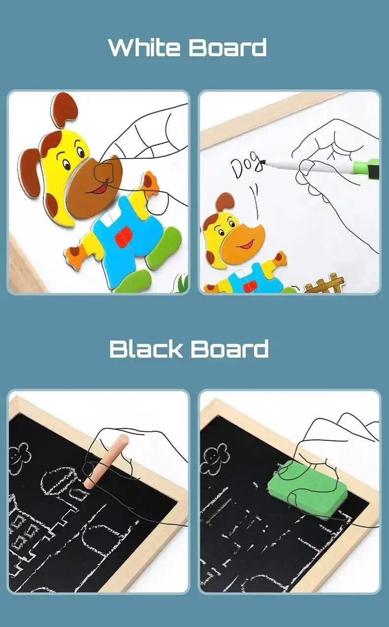 2-In-1 Kids' Montessori Drawing Board with Magnets and Reusable Blackboard