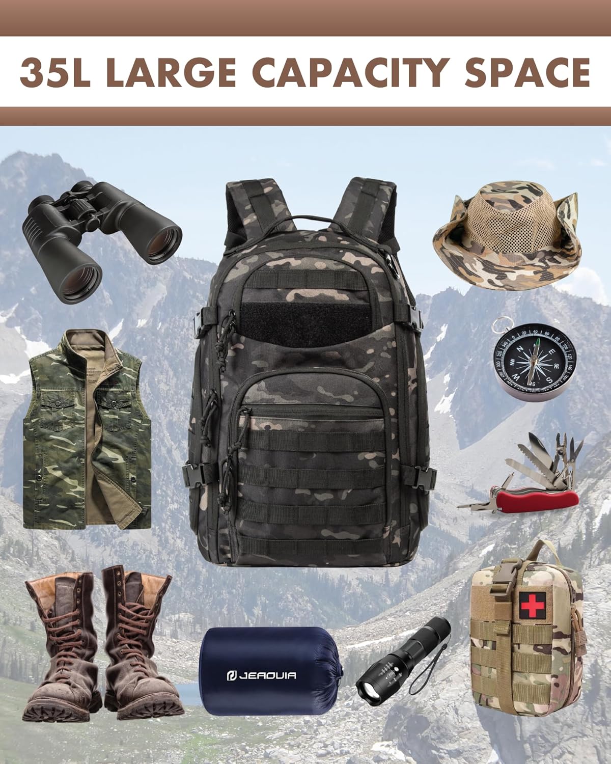 35L Outdoor Tactical Backpack with MOLLE System and Laptop Compartment