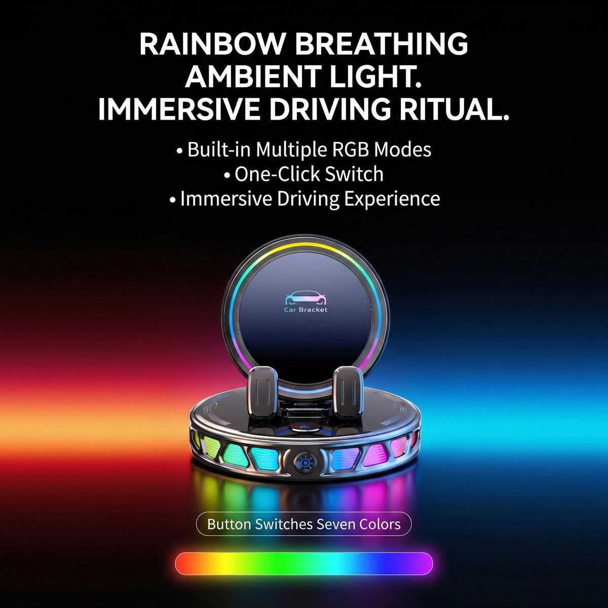360° Rotating RGB Phone Mount Holder and Charger Car Accessory