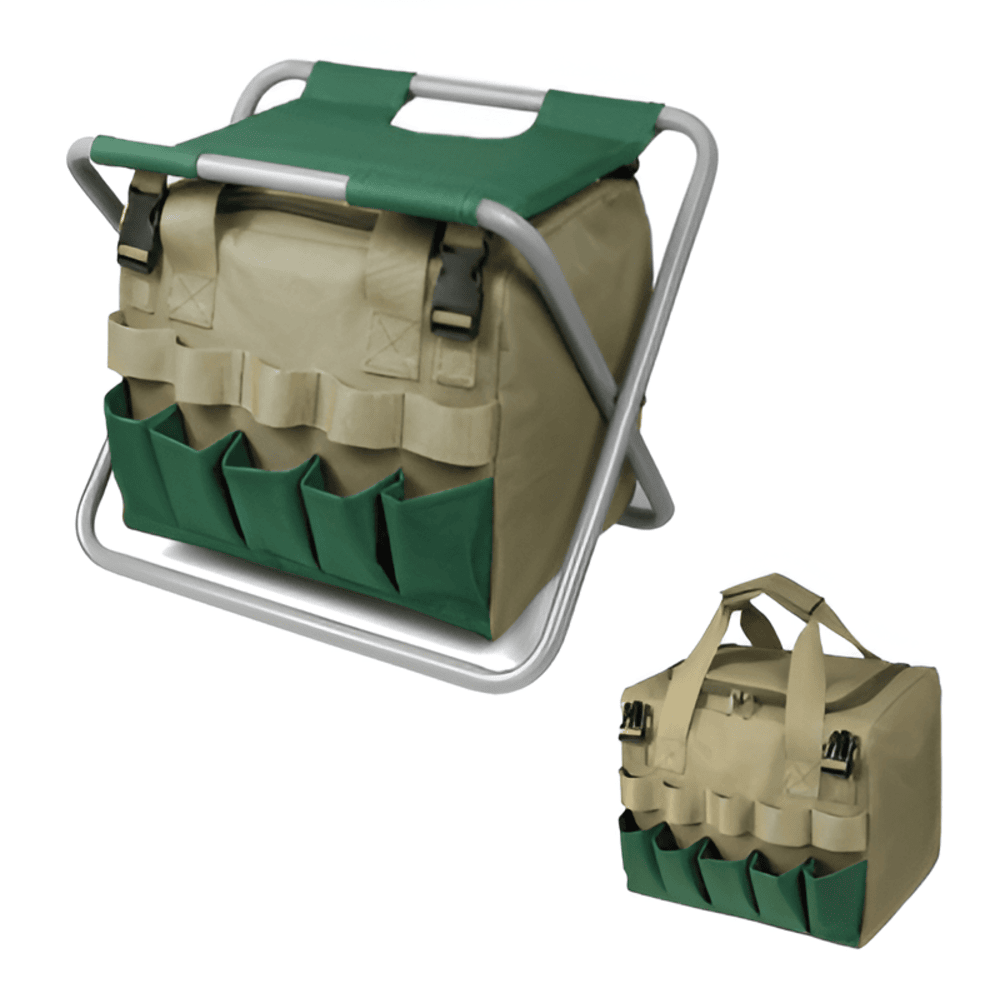 6-Piece Garden Tool Set with Folding Stool and Tote Bag