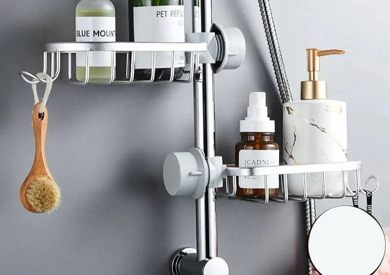 Adjustable Aluminum Bathroom Shelf Rack – Drill-Free Shower Storage Basket
