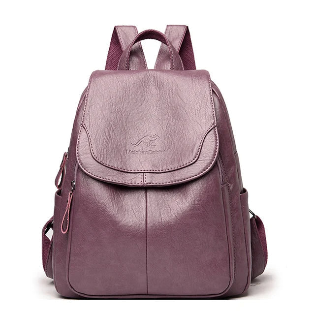 Anti-Theft Leather Backpack
