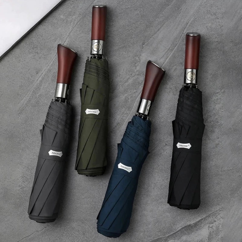 Auto-Open Umbrella with Wooden Handle