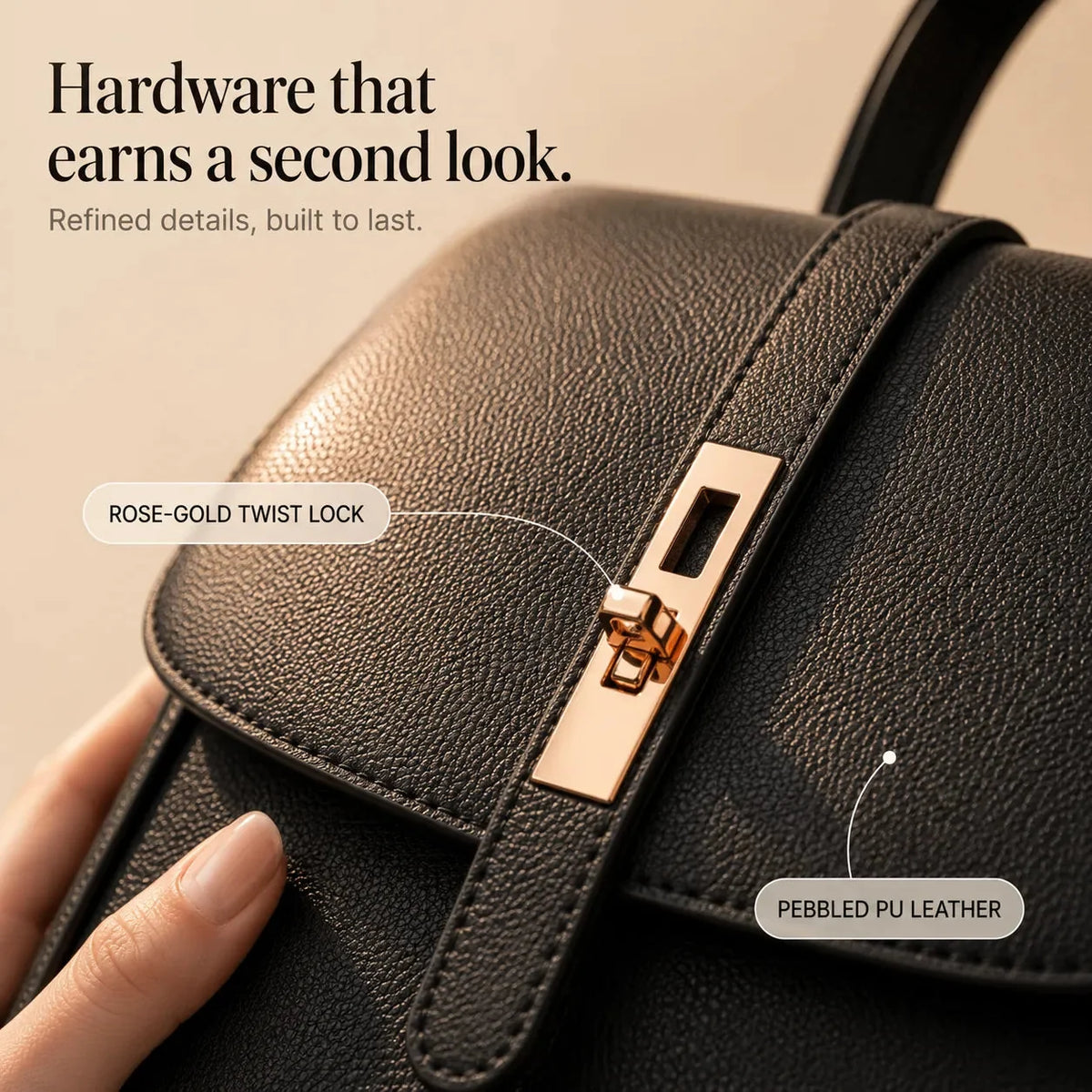 Backpack with Twist-Lock Flap and Rose-Gold Hardware