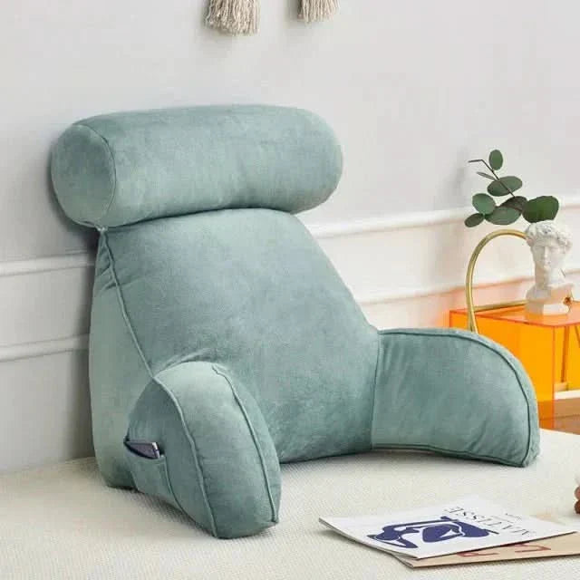 Backrest Reading Pillow with Armrests and Pocket