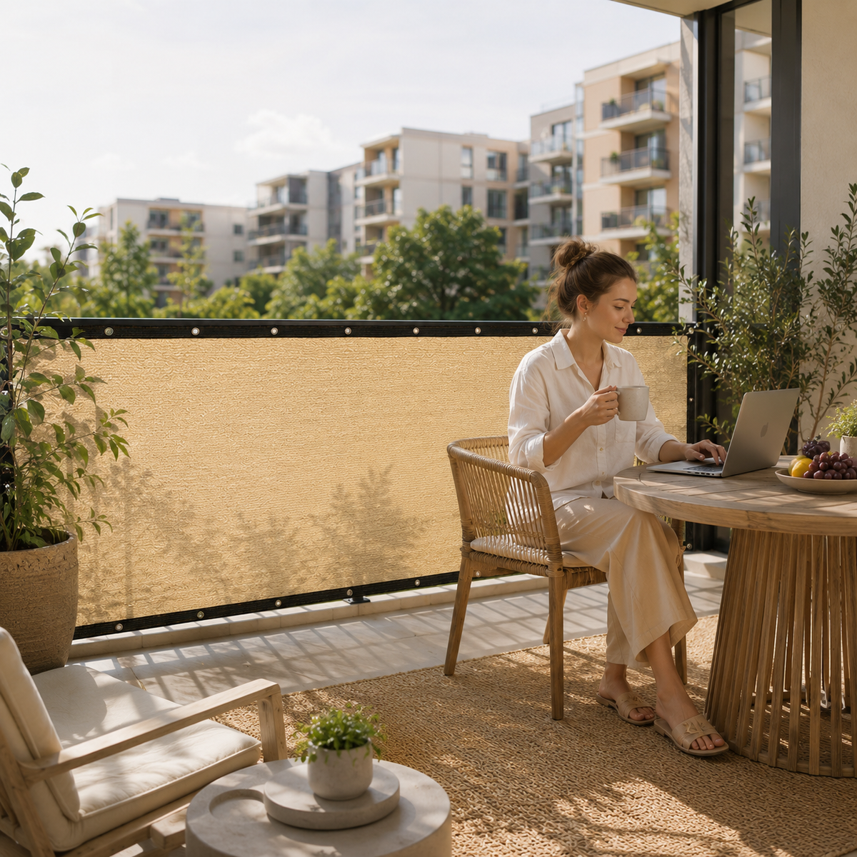 Balcony Privacy Screen - Sun Shade & Wind Panel with Eyelets