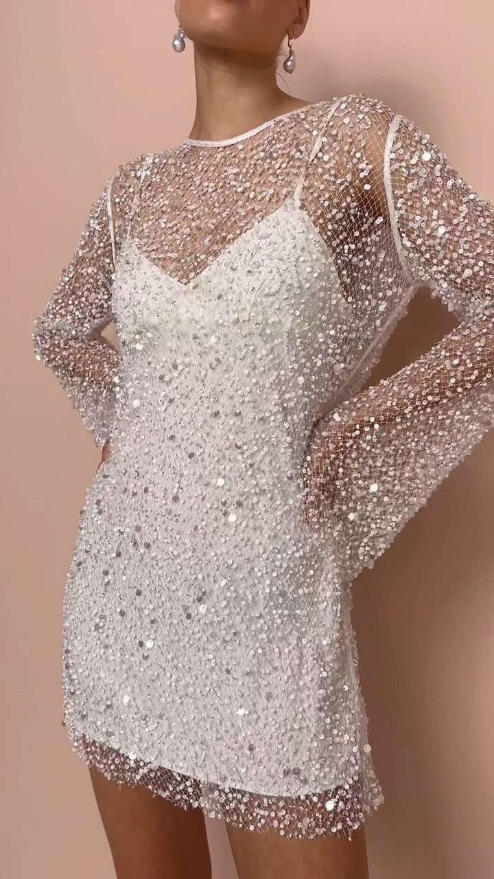 Beaded Mesh Strap Dress for Winter