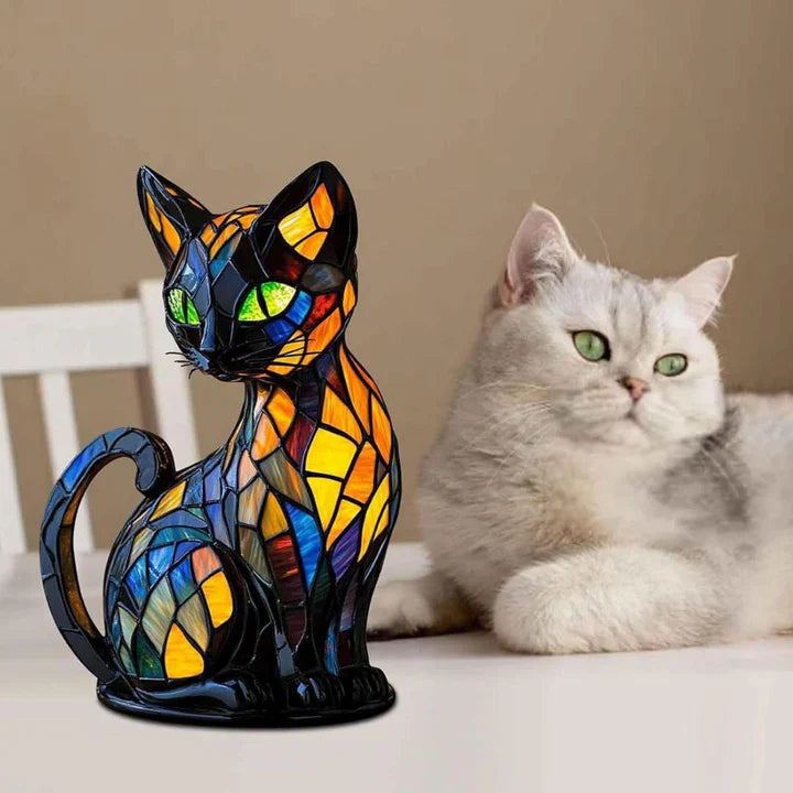 Cat-Shaped Glass Mosaic Table Lamp with LED Lighting – 30-36 cm