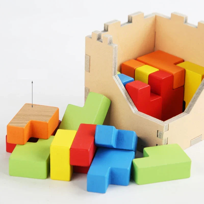 Children's Wooden 3D Tetris Cube Puzzle