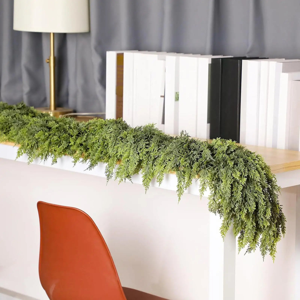 Christmas Garland with Green Cypress Branches and Winter Pattern