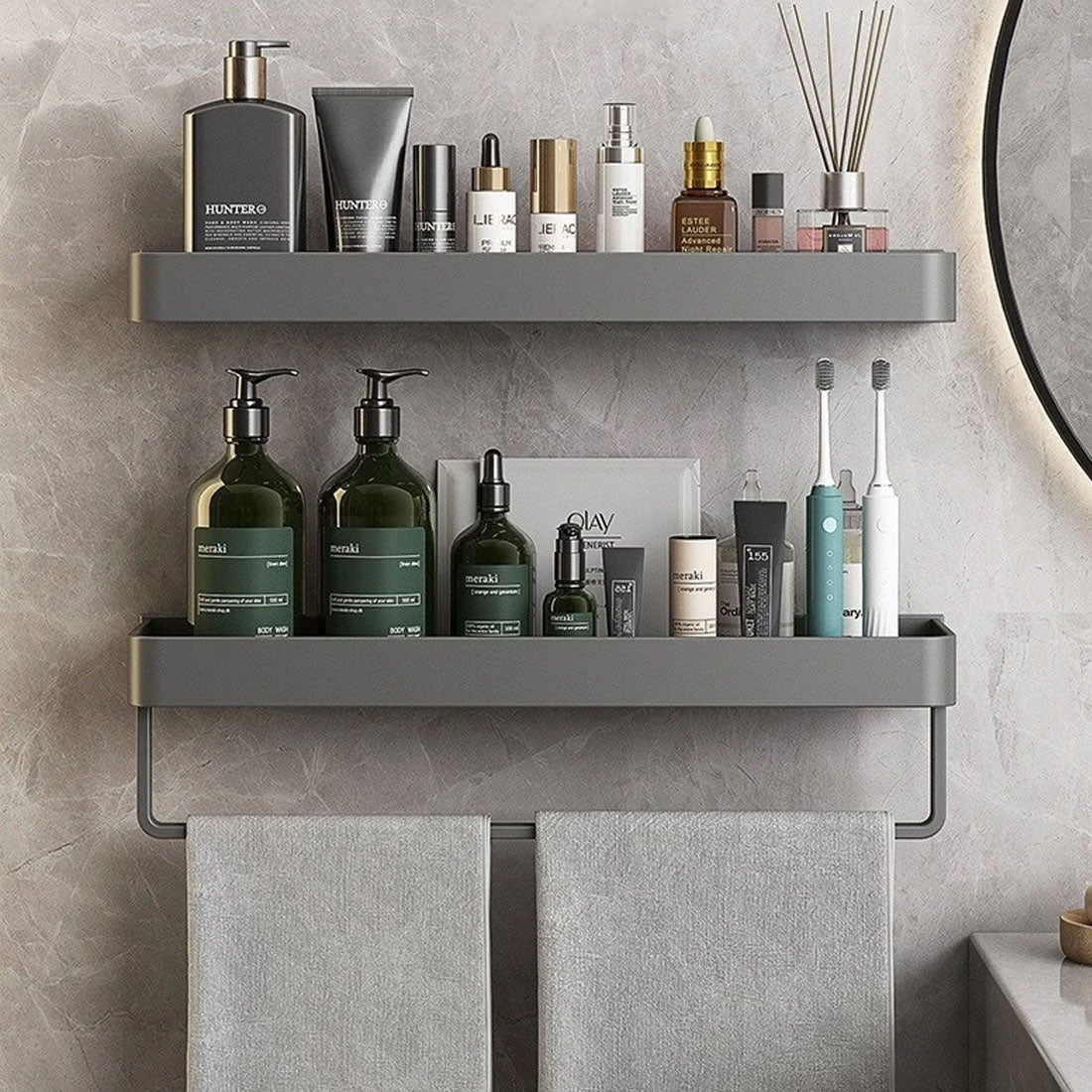 Contemporary Sleek Grey Bathroom Shelves