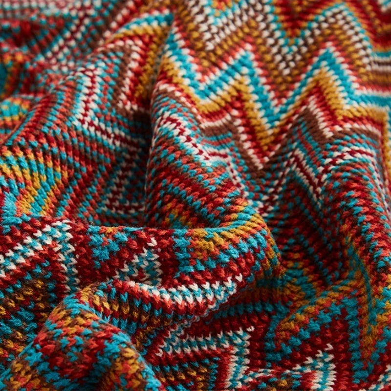 Cozy Boho Colorful Plaid Throw Blanket for Living Room and Sofa