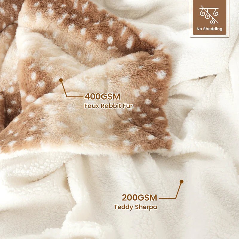 Cozy Faux Fur Blanket with Deer Motif – Reversible Plush Throw