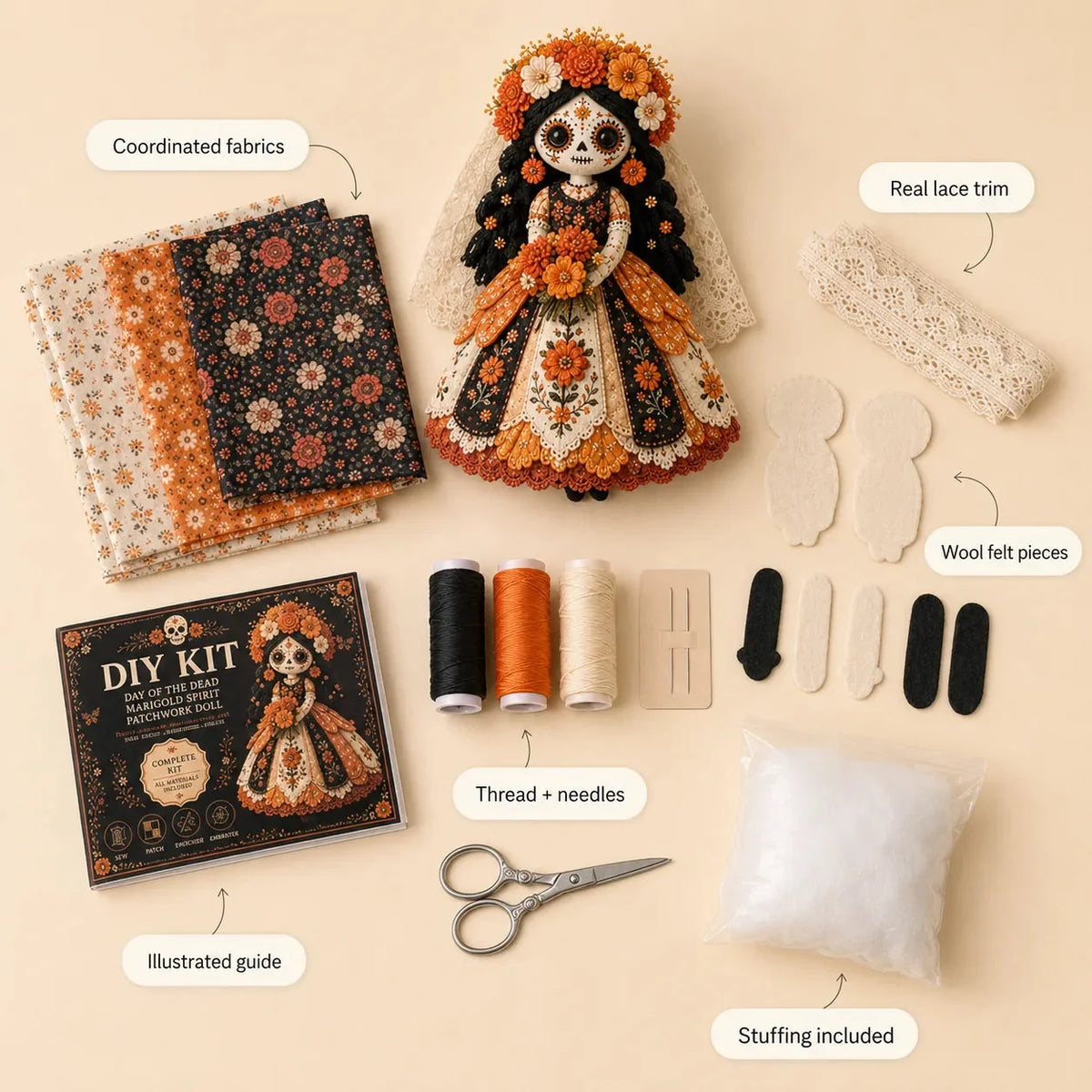 Day of the Dead Patchwork Doll Beginner DIY Craft Kit