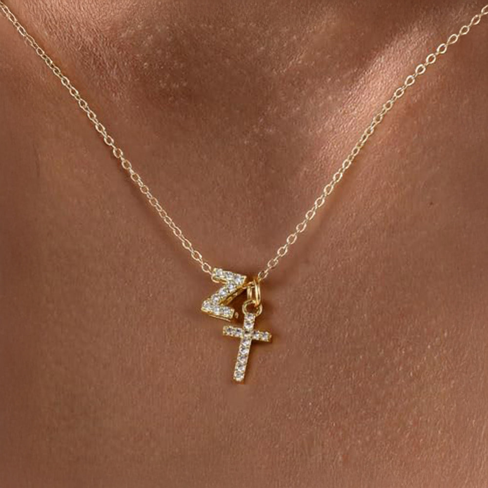 Delicate Diamond Initial & Cross Necklace