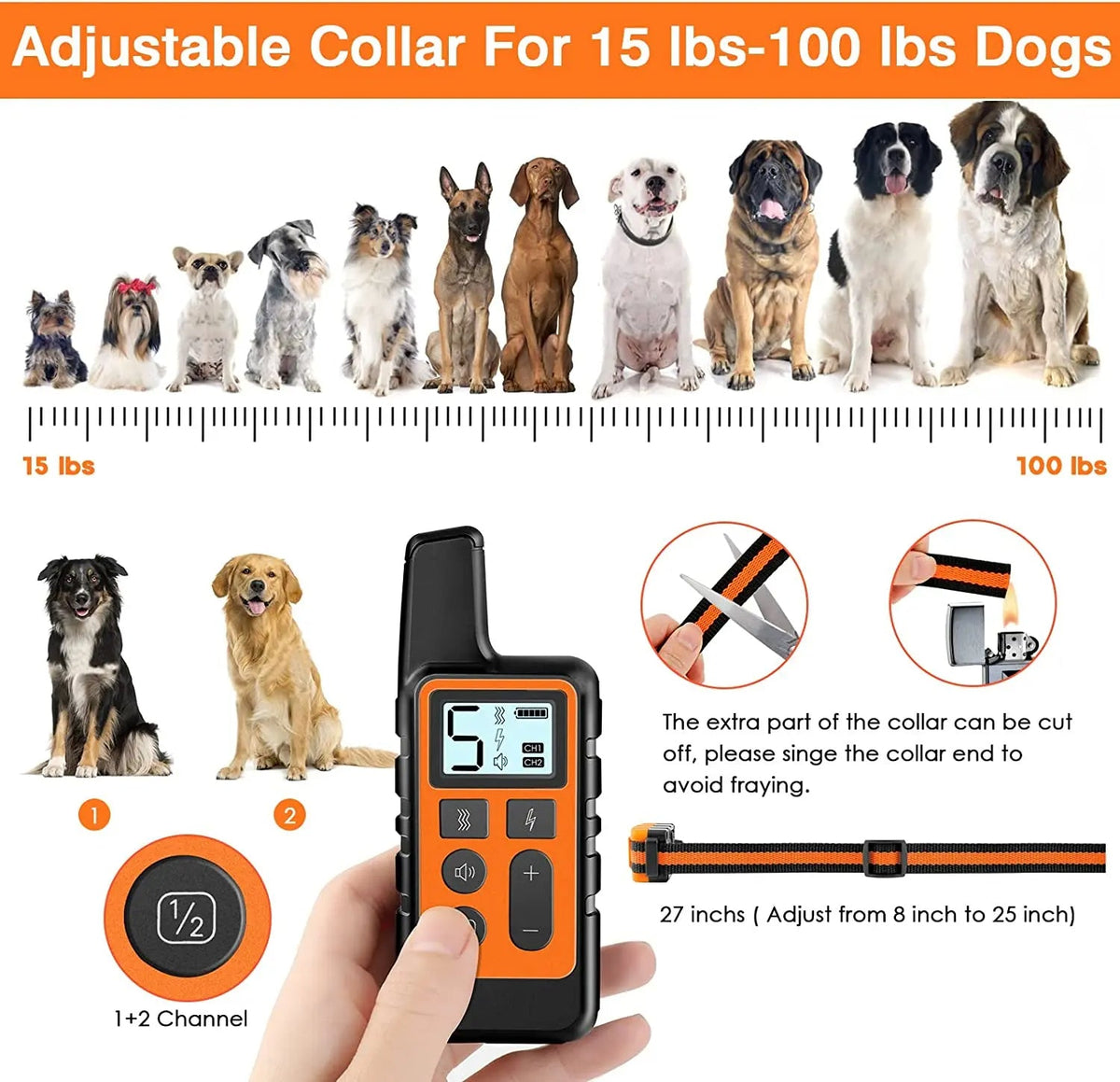 Dog Training Collar with 5-Level Adjustable Remote Control
