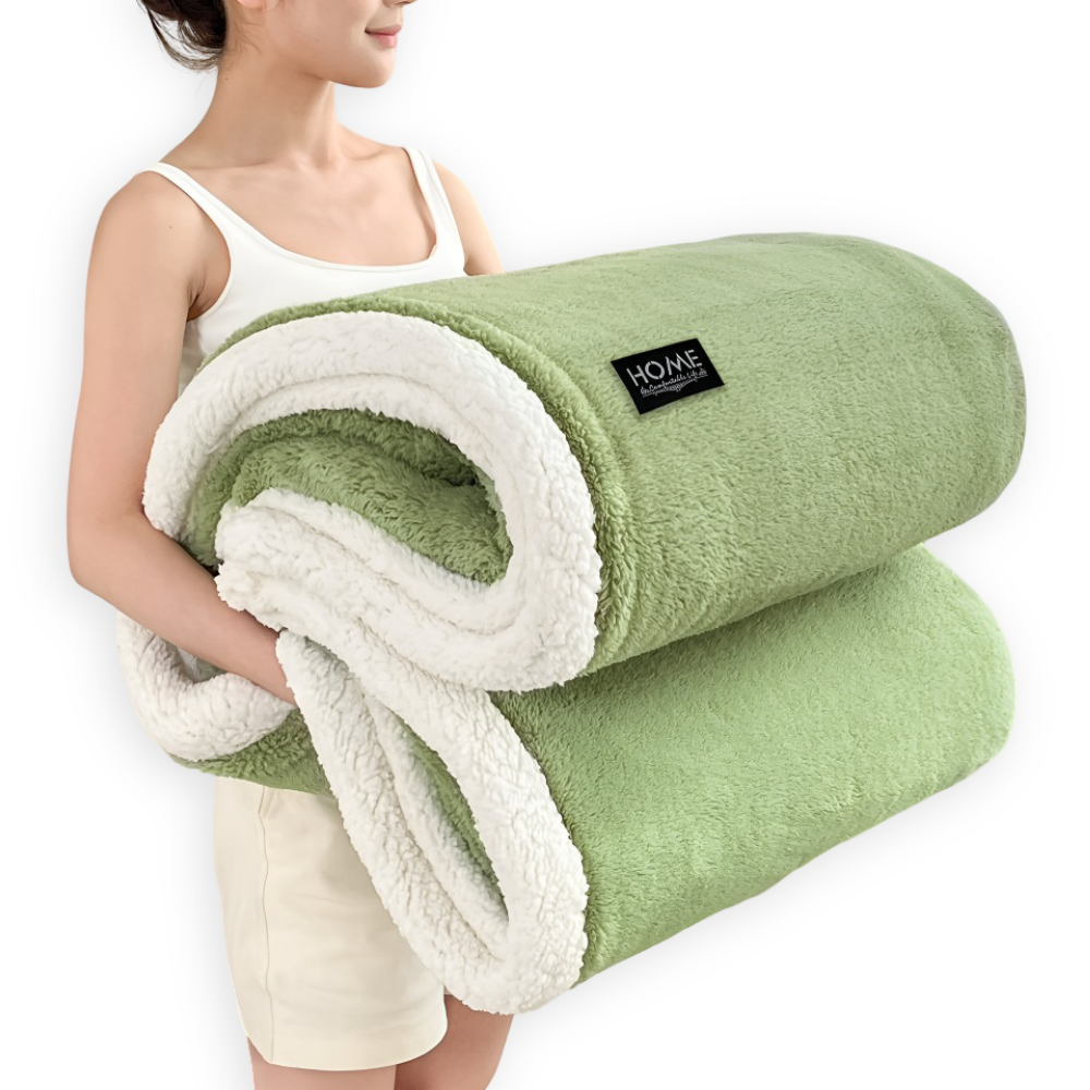Double-Layer Sherpa Plush Blanket – Reversible Soft Blanket for Sofa and Bed
