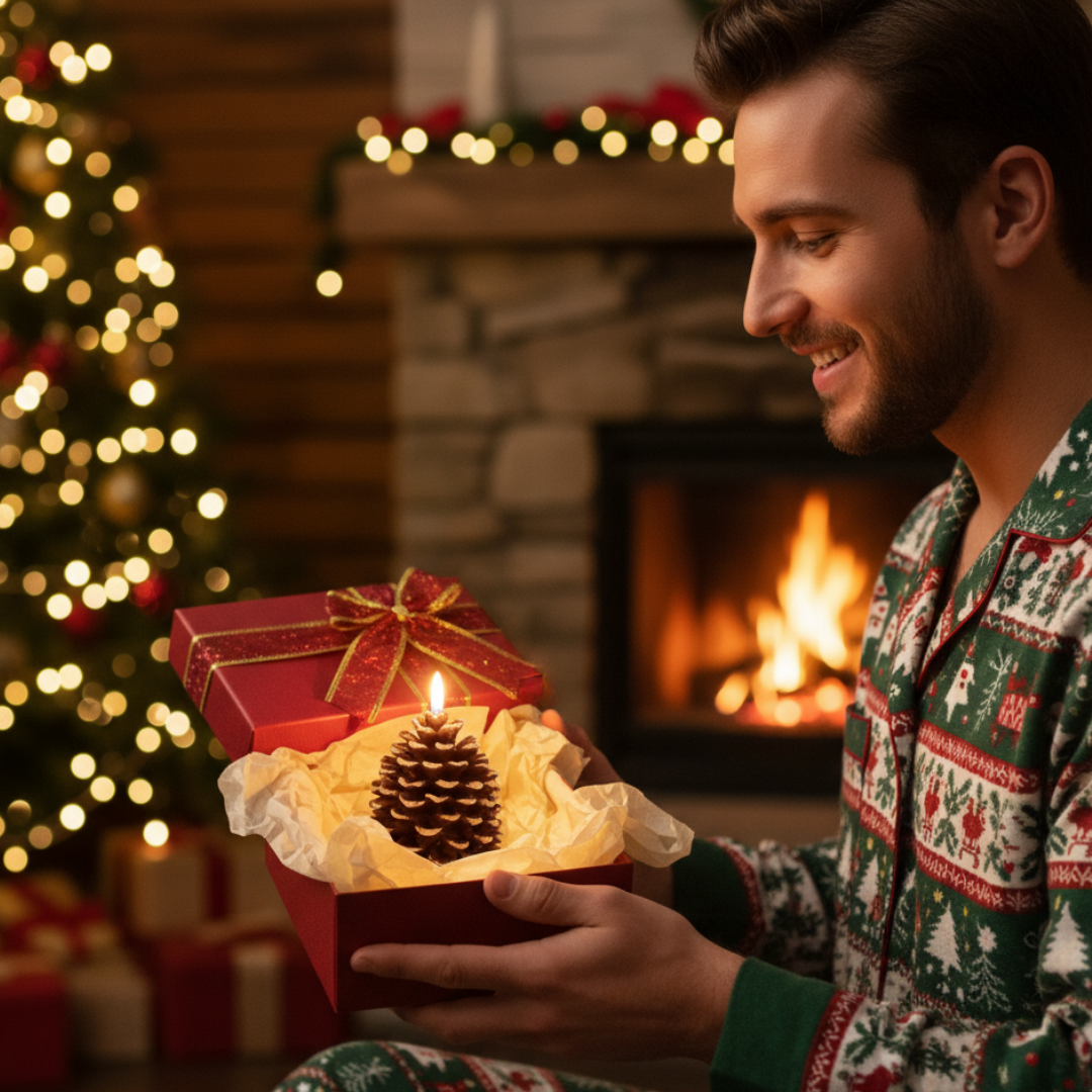 Flameless Pinecone LED Candle – Warm Christmas Table Night Light