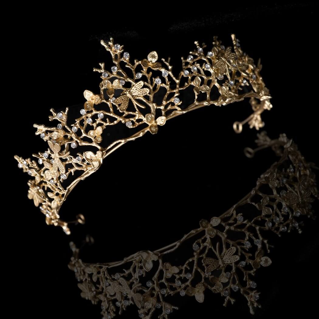 Gold Woodland Gatherer Crown with Dragonflies
