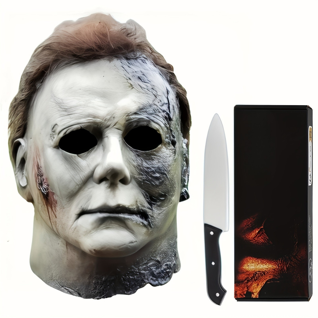 Halloween Horror Mask with Knife Set - Realistic Costume for Adults