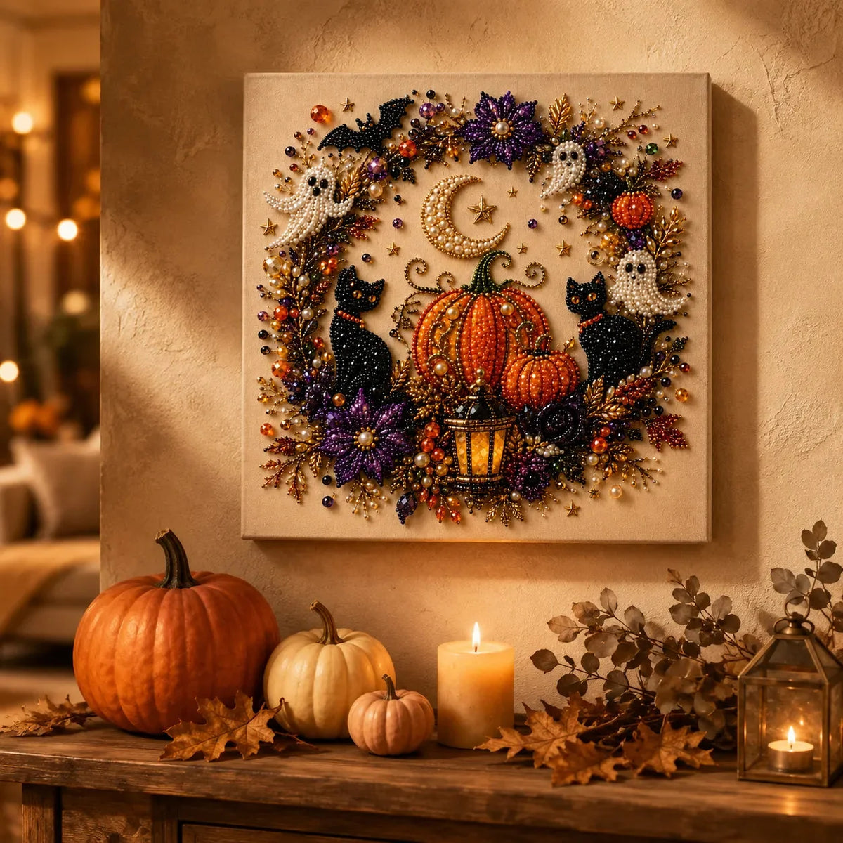 Halloween Pearl-Like Bead Craft Kit, Cozy DIY Wall Art