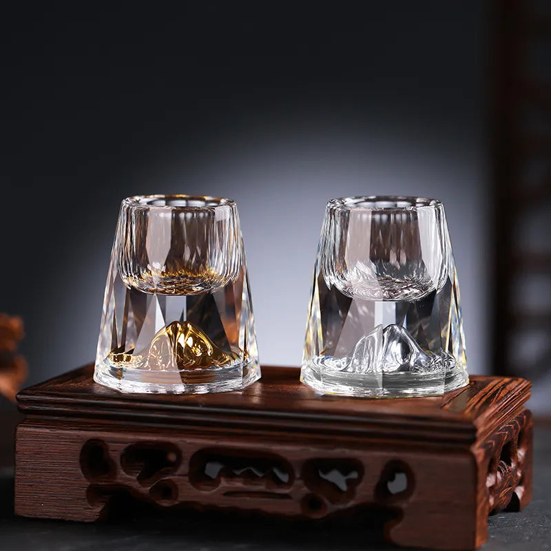 Handmade Crystal Whisky Glasses with Gold Flakes – Pack of 2