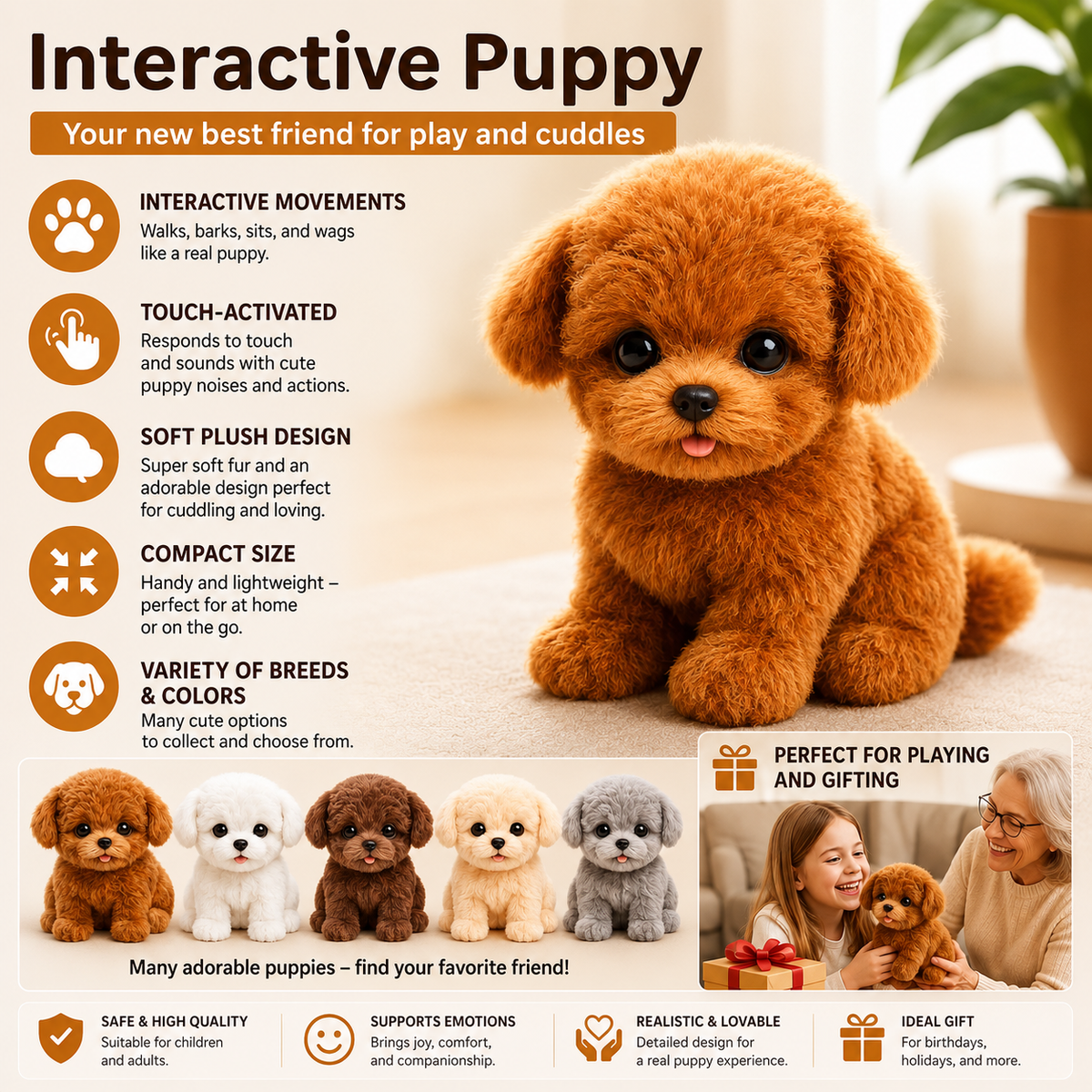 Interactive Plush Dog Toy with Realistic Movement & Sound - Children's Companion Toy