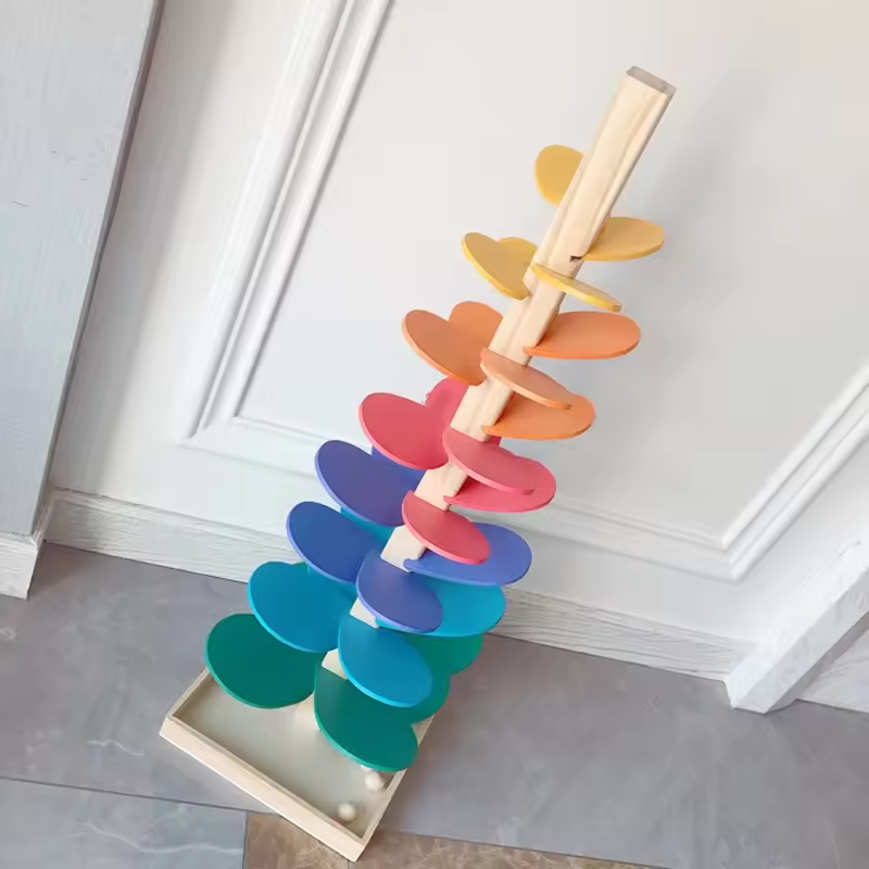 Interactive Rainbow Wooden Marble Run Tower Children's Toy