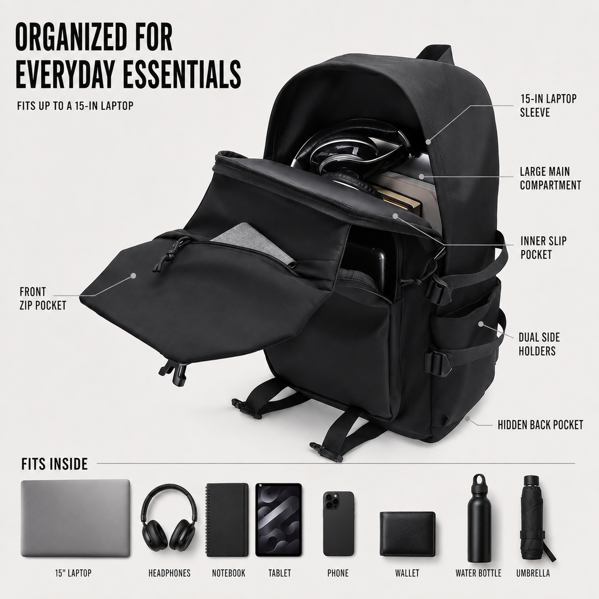 Large Capacity Solid Colour Backpack