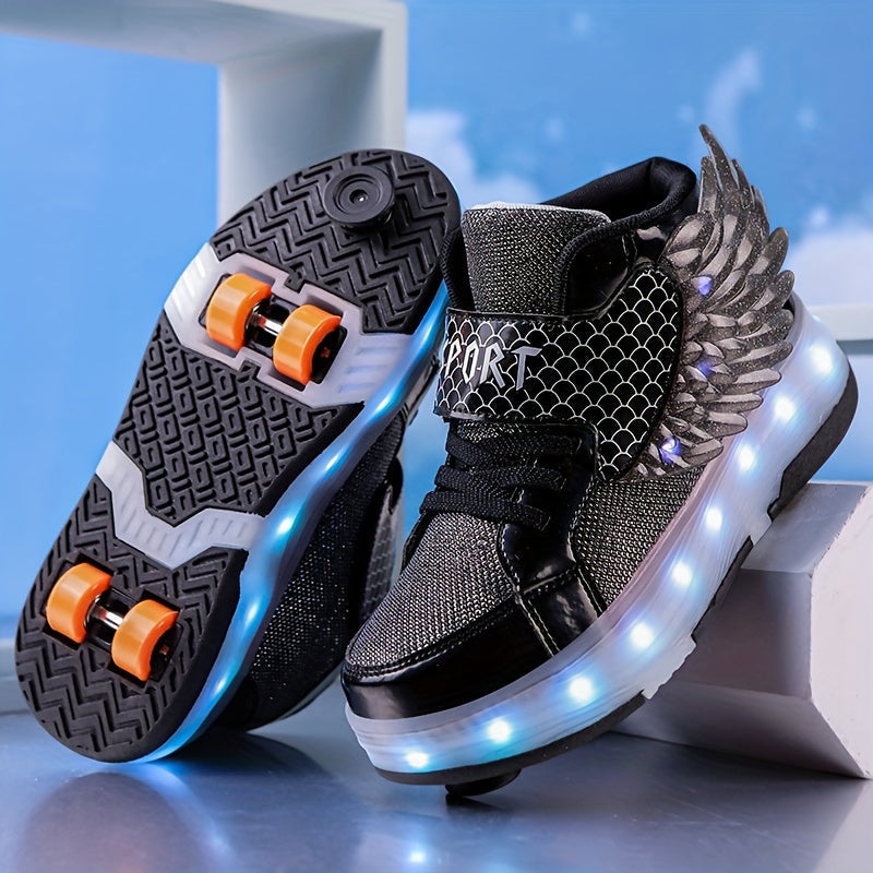 Light-Up Roller Skate Sneakers with Wings – USB Rechargeable for Girls and Teens