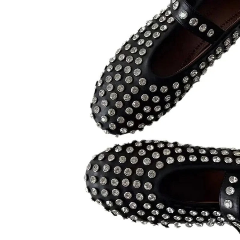 Mary Jane Ballet Flats with Polished Strap and Decorative Studs