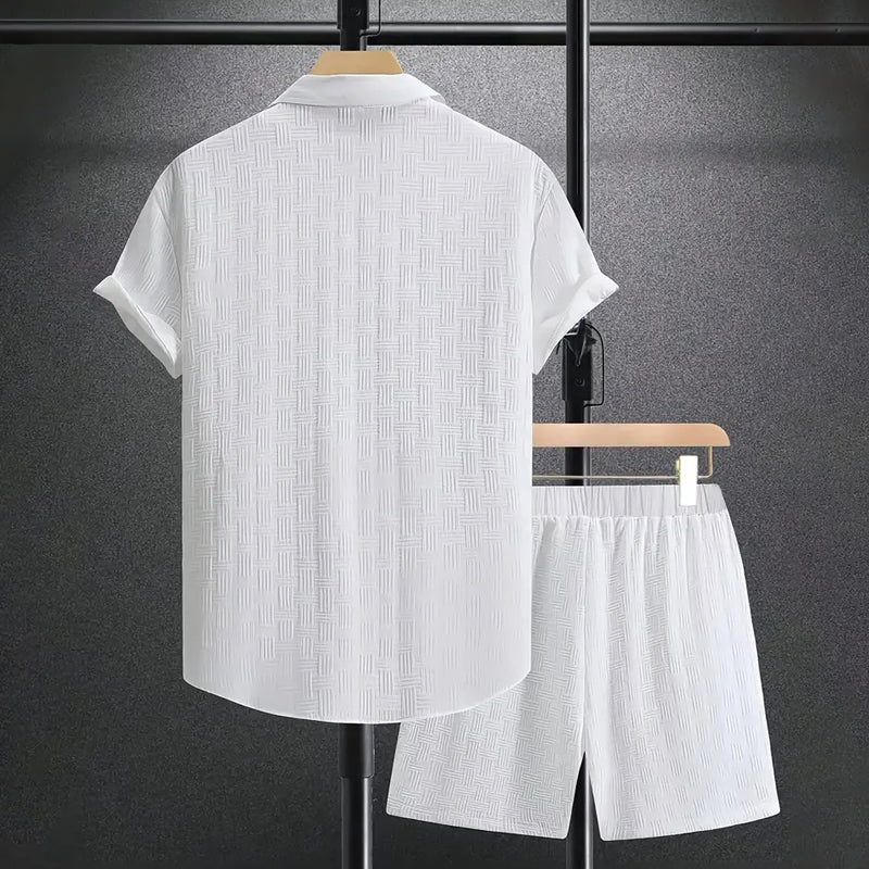 Men's Button-Through Shirt and Shorts Set - Short Sleeve with Collar