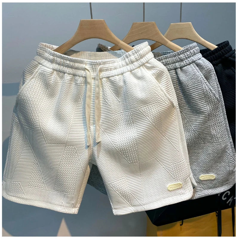 Men's Elegant Wave-Pattern Shorts in Comfort Fabric with Adjustable Drawstring