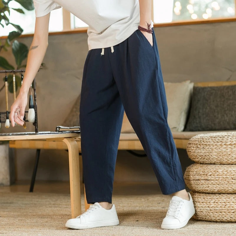 Men's Loose Fit Cropped Drawstring Trousers