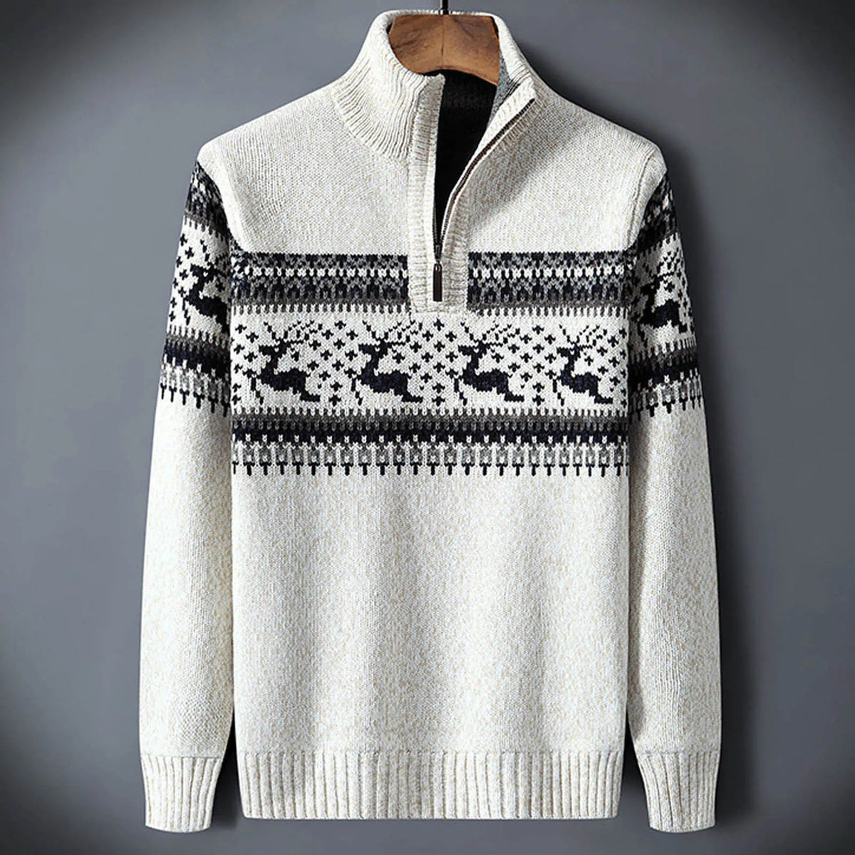 Men's Quarter-Zip Patterned Sweater