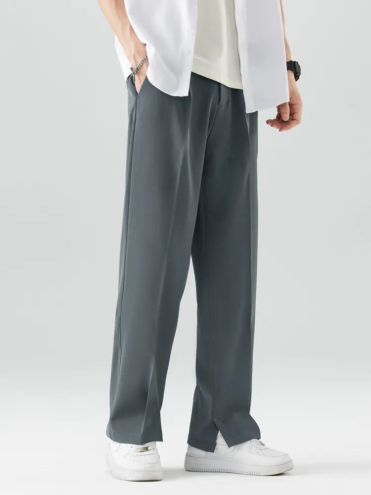 Men's Relaxed Fit Straight Leg Full-Length Trousers in Soft and Breathable Fabric