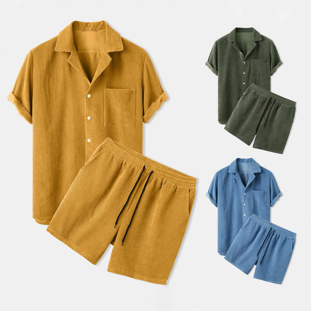 Men's Relaxed Textured Zip Polo Shirt & Shorts Set