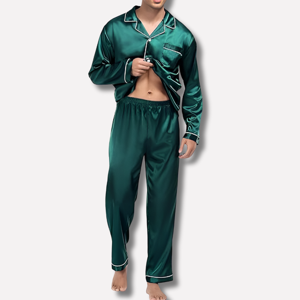 Men's Satin Pajama Set with Piping