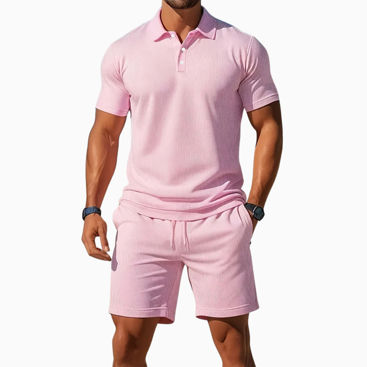 Men's Short Sleeve Polo Shirt and Shorts Set