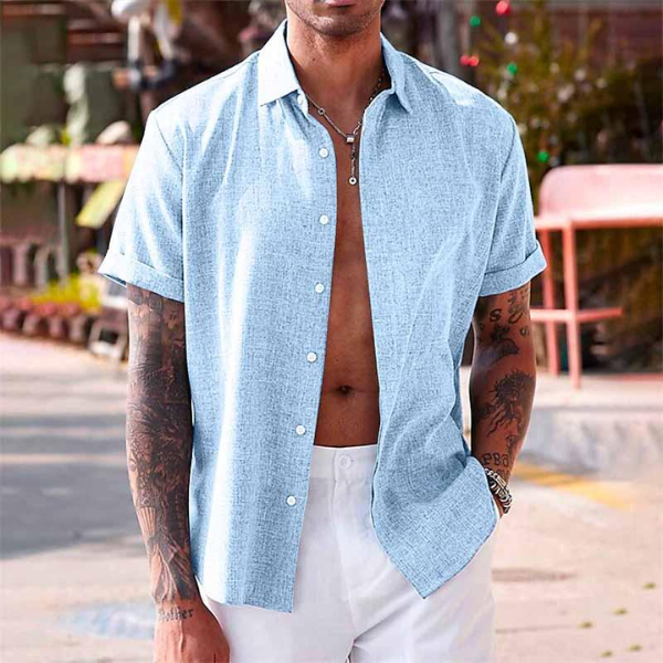 Men's Short-Sleeve Textured Shirt with Collar