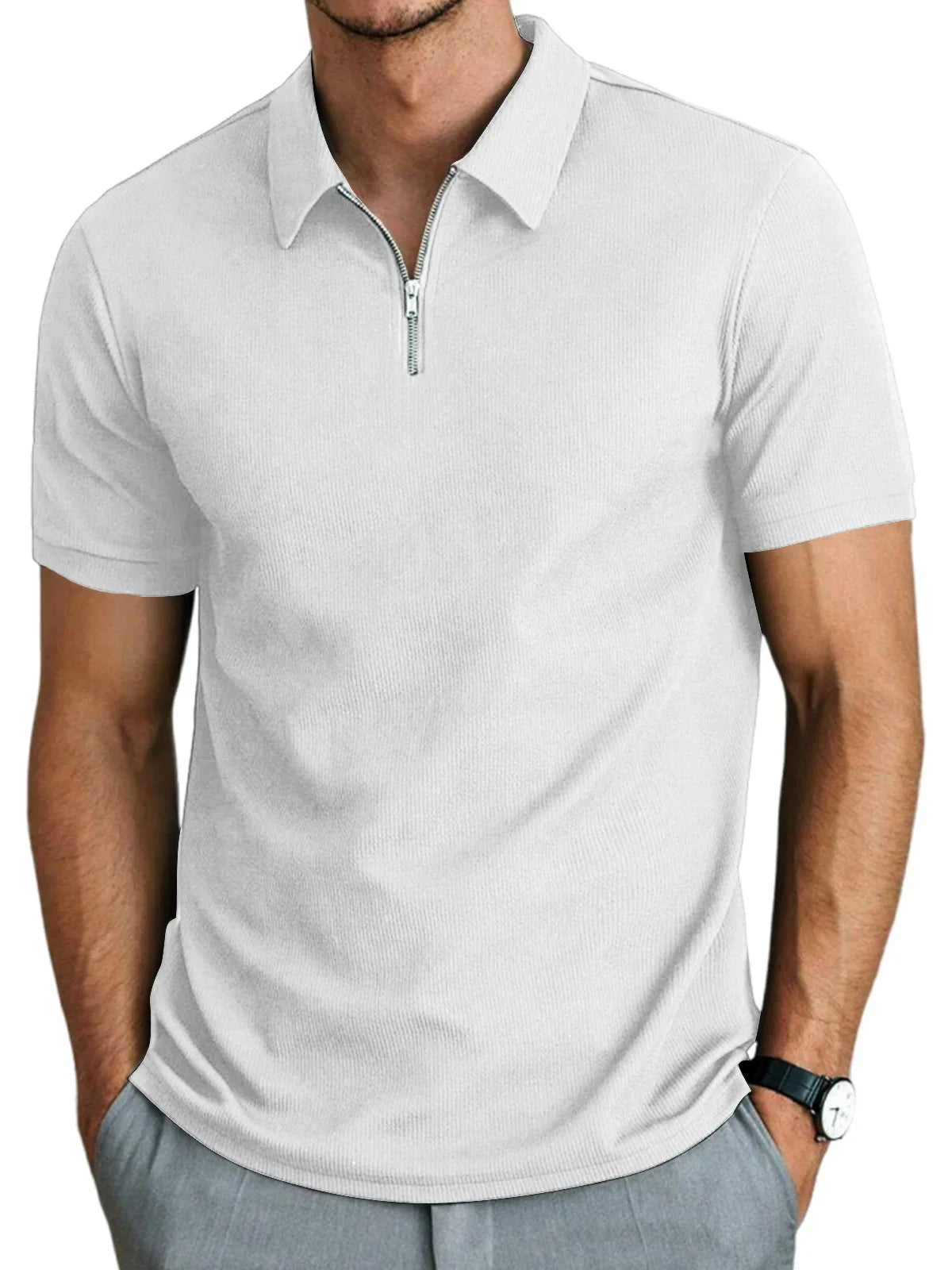 Men's Short-Sleeved Zip Polo Shirt