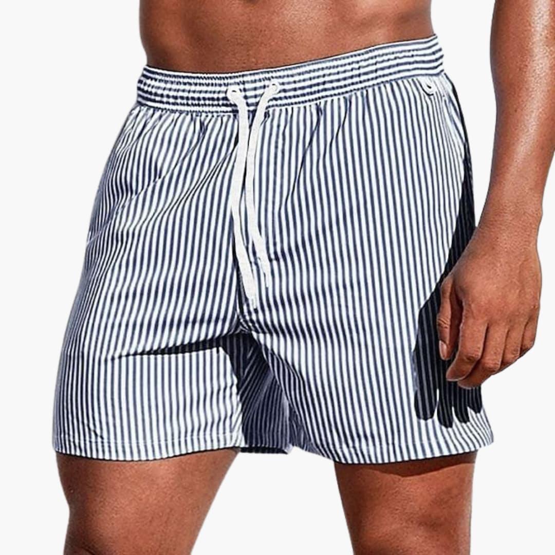 Men's Striped Board Shorts with Elastic Waistband