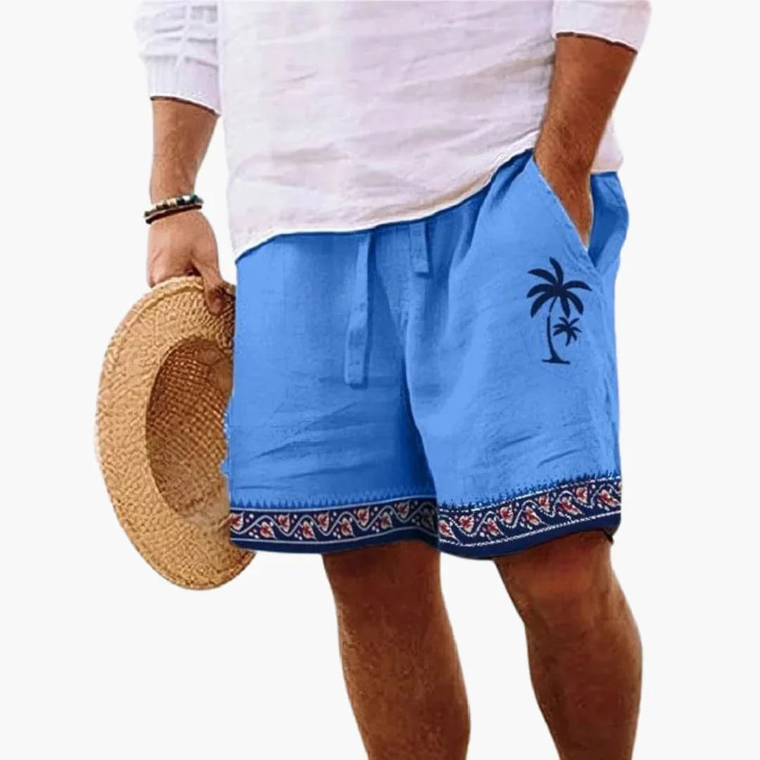 Men's Summer Swim Shorts with Drawstring and Palm Print