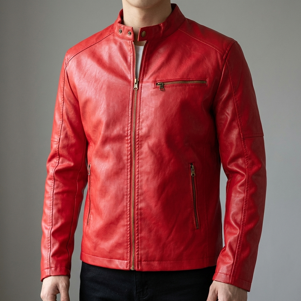 Men's Waterproof Leather Jacket with Zipper Detail