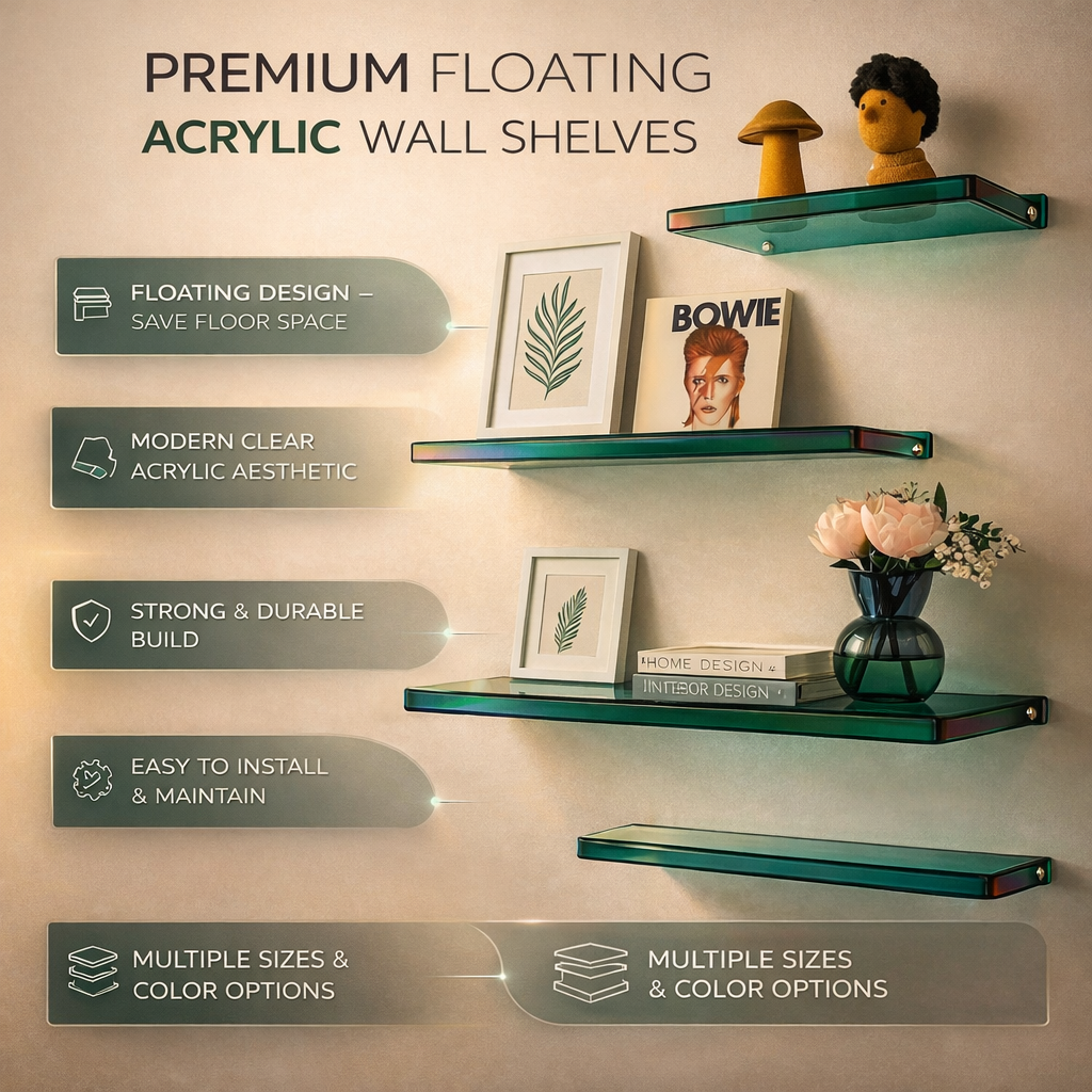 Minimalist Floating Acrylic Wall Shelf for Display and Storage