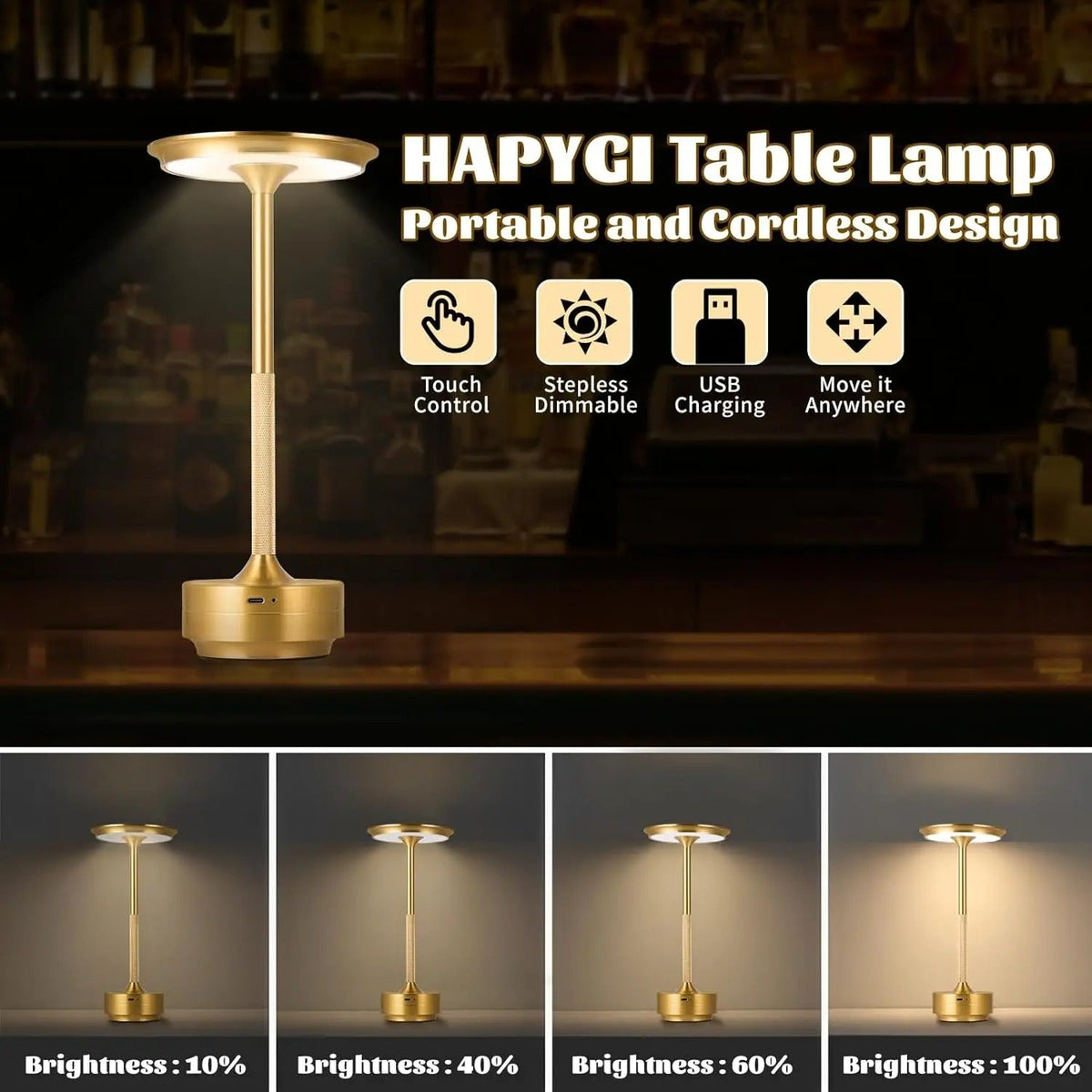 Modern Cordless Table Lamp - Rechargeable with LED Touch Sensor