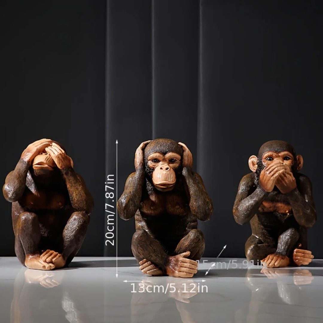Monkey Statue Set of 3 - Playful Decorative Figurines with Character
