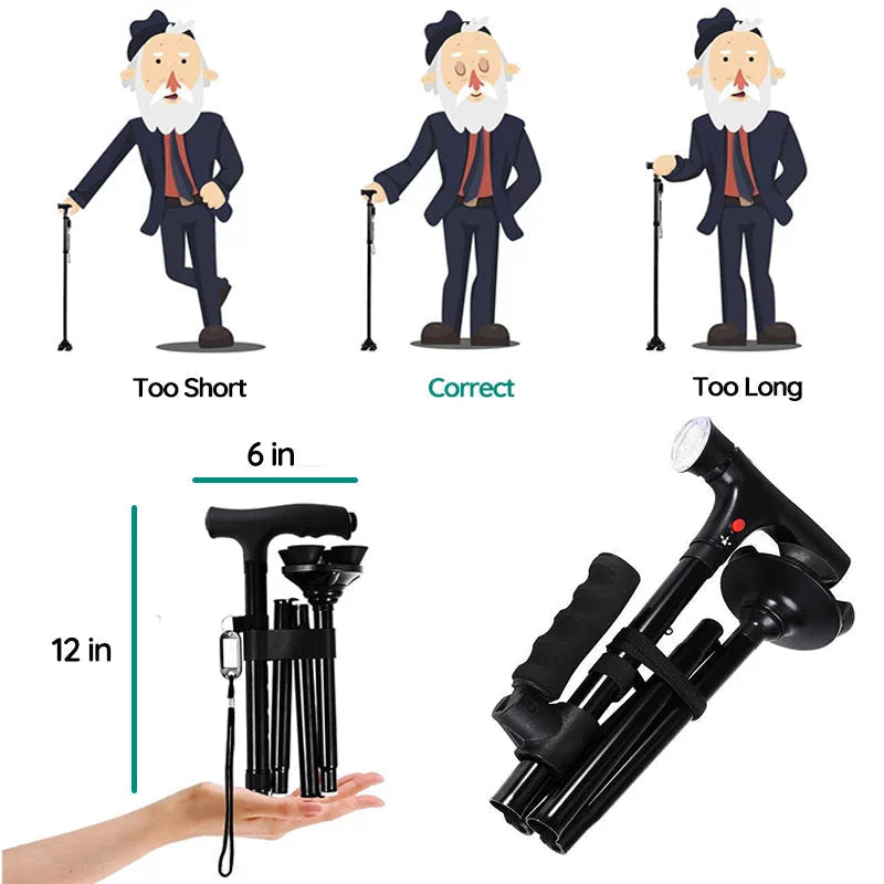 Multifunctional Folding LED Walking Cane