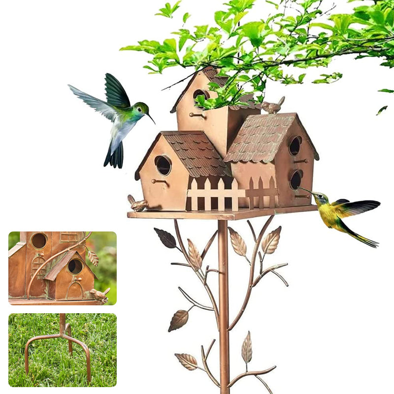 Outdoor Decorative Metal Birdhouse Garden Stakes